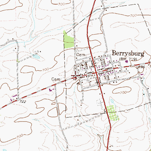 Topographic Map of Berrysburg and Community Fire Company Station 26, PA