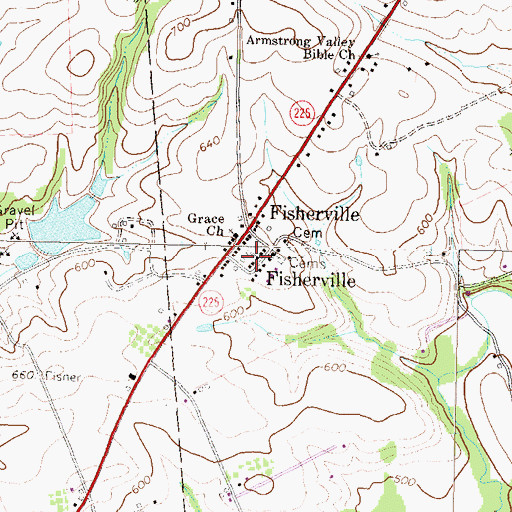 Topographic Map of Fisherville Volunteer Fire Company Station 216, PA