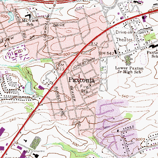 Topographic Map of Paxtonia Fire Company Station 34, PA
