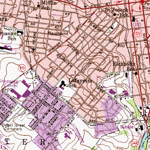 Topographic Map of Lancaster City Bureau of Fire Station 64 - 6, PA