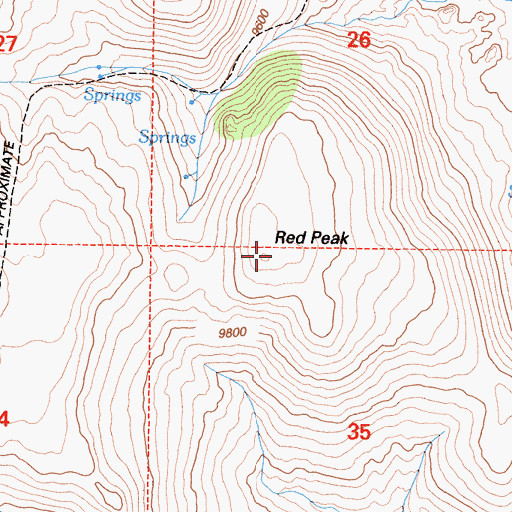 Topographic Map of Red Peak, CA