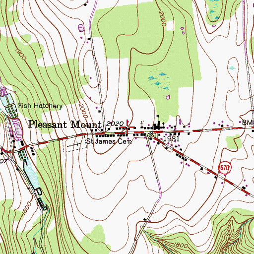 Topographic Map of Pleasant Mount Emergency Services, PA