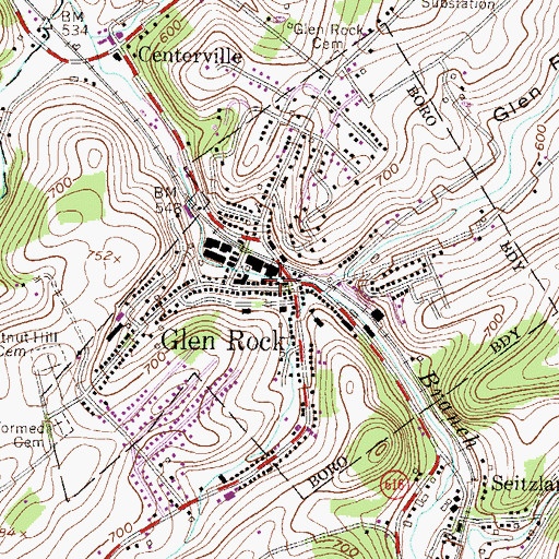 Topographic Map of Glen Rock Hose and Ladder Company Station 59, PA