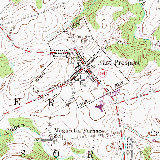 Topographic Map of East Prospect Fire Company Station 42, PA