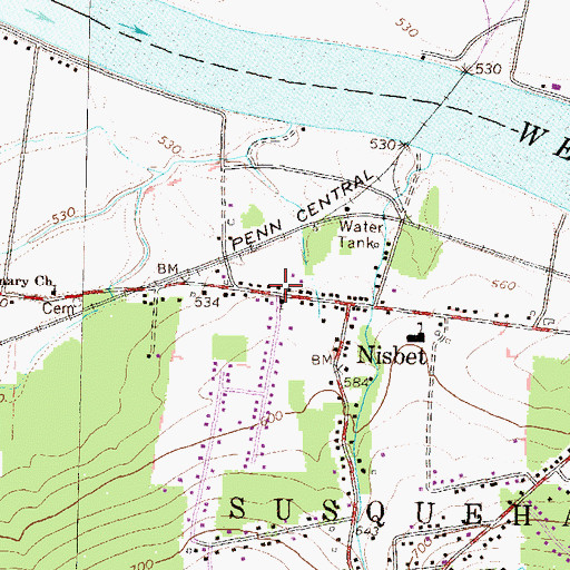 Topographic Map of Nisbet Volunteer Fire Company, PA