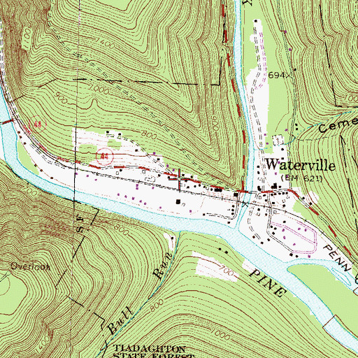 Topographic Map of Waterville Volunteer Fire Company, PA