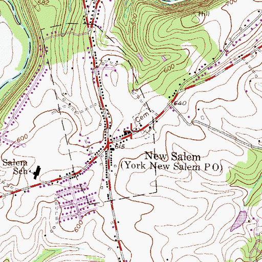 Topographic Map of York New Salem Fire and Rescue Company Station 8, PA