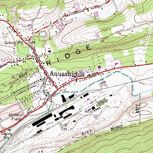 Topographic Map of Aquashicola Volunteer Fire Company District 1, PA
