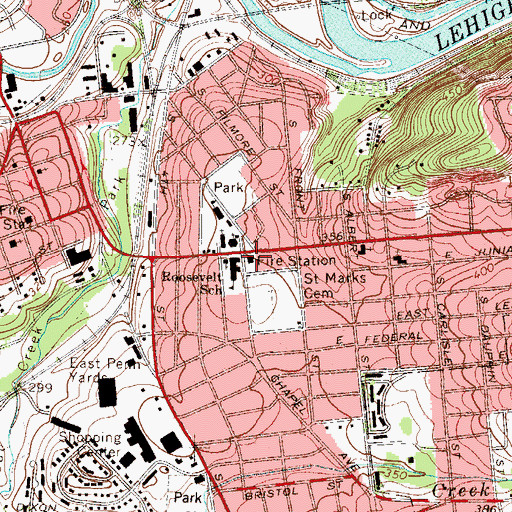 Topographic Map of Allentown Fire Department Fearless Fire Station, PA