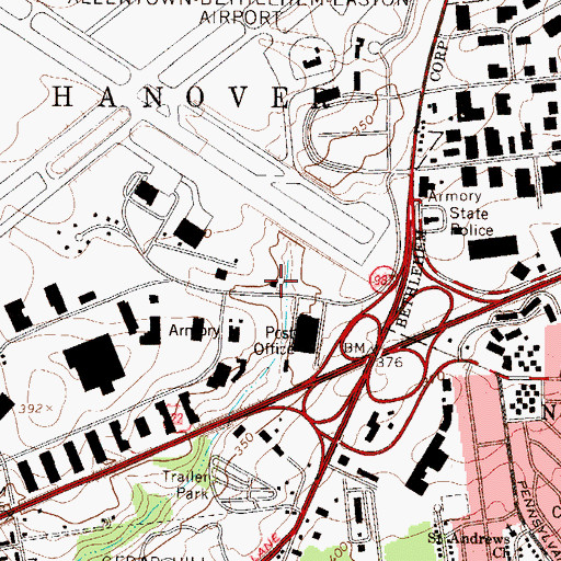 Topographic Map of Hanover - Lehigh County Volunteer Fire and Rescue Station 33, PA