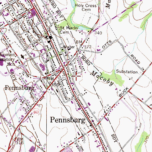 Topographic Map of Pennsburg Fire Company Station 65, PA