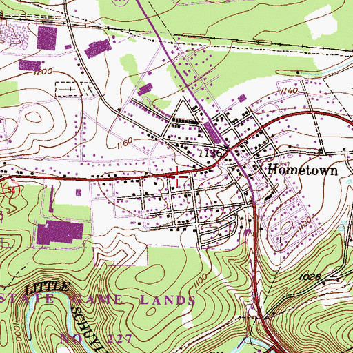 Topographic Map of Hometown Volunteer Fire Company District 25 Station 1, PA