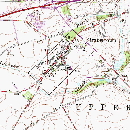Topographic Map of Strausstown Volunteer Fire Company Station 50, PA