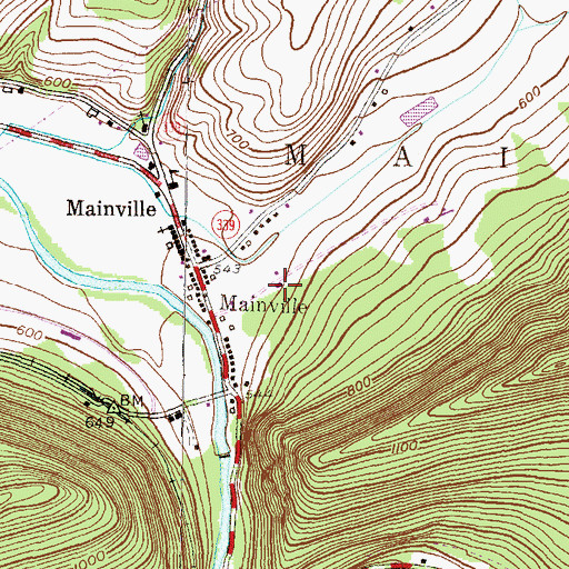 Topographic Map of Main Township Volunteer Fire Company Station 210, PA