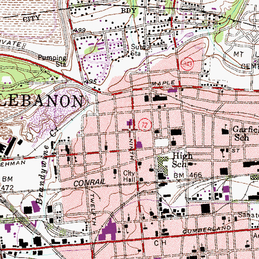 Topographic Map of Lebanon Fire Department Station 2, PA