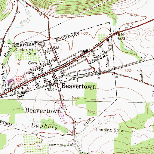 Topographic Map of Beavertown Rescue Hose Company, PA