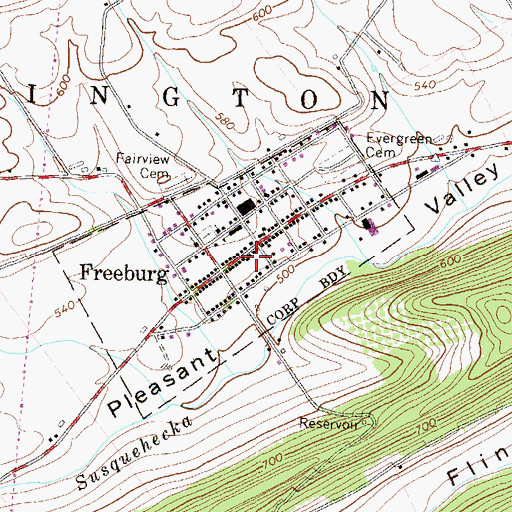 Topographic Map of Freeburg Volunteer Fire Company, PA