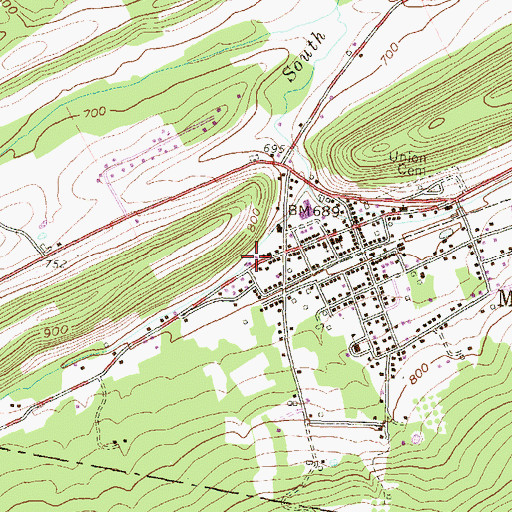 Topographic Map of McClure Volunteer Fire Company Station 40, PA