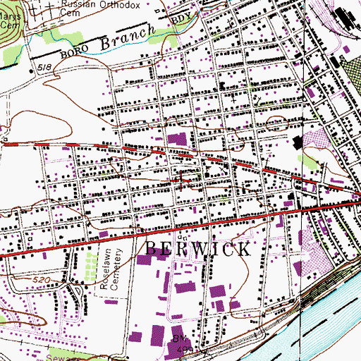 Topographic Map of West Berwick Hose Company Station 130, PA