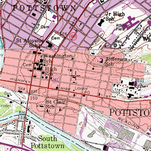 Topographic Map of Pottstown Fire Department - Empire Hook and Ladder Company, PA
