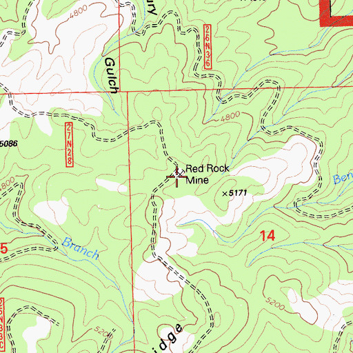 Topographic Map of Red Rock Mine, CA