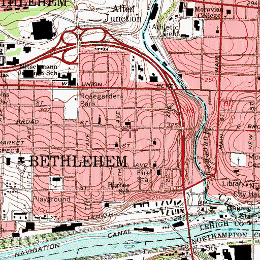 Topographic Map of Bethlehem City Fire Department Memorial Station, PA