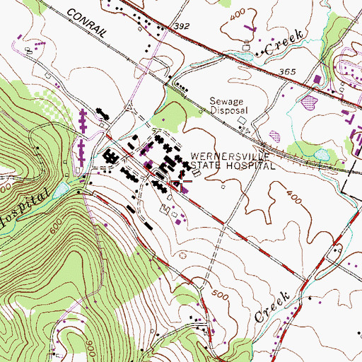 Topographic Map of Wernersville State Hospital Fire Company, PA