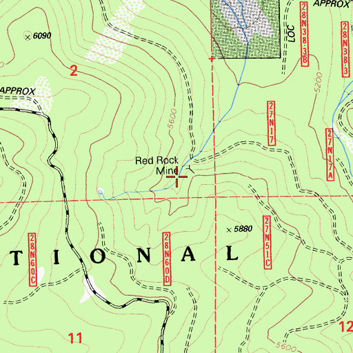 Topographic Map of Red Rock Mine, CA
