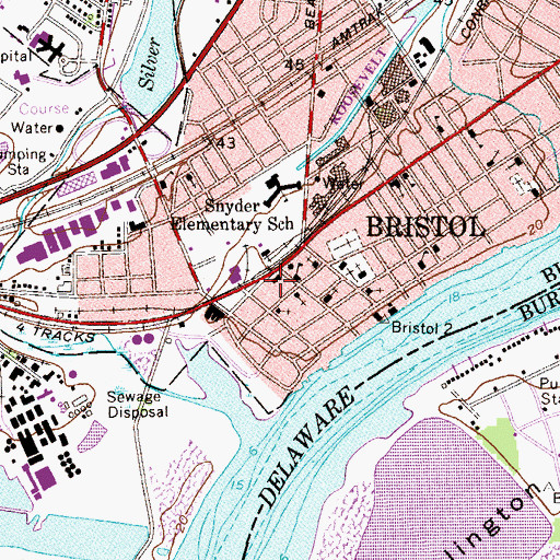 Topographic Map of Bristol Consolidated Fire Company Station 50, PA
