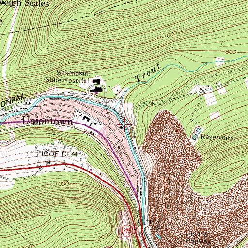 Topographic Map of Coal Township Fire Department - Uniontown Fire Company Station 130, PA