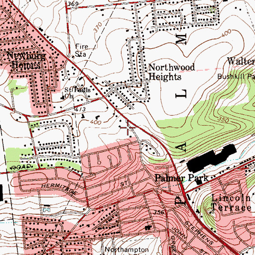 Topographic Map of Palmer Municipal Fire Department Station 27 - 1 Headquarters, PA