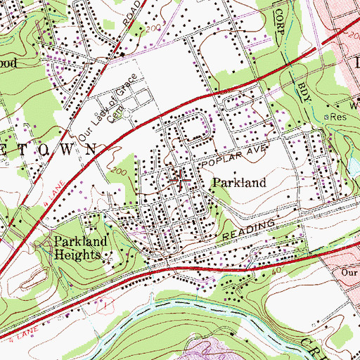 Topographic Map of Parkland Volunteer Fire Company Station 9, PA