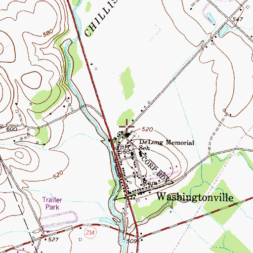 Topographic Map of Washingtonville Volunteer Fire Hall, PA