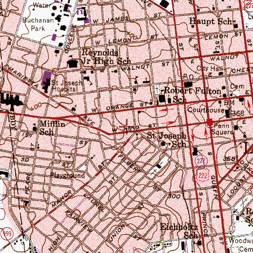 Topographic Map of Lancaster City Bureau of Fire Station 64 - 1, PA