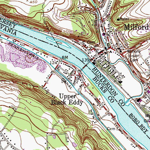 Topographic Map of Upper Black Eddy Fire Company Station 47, PA