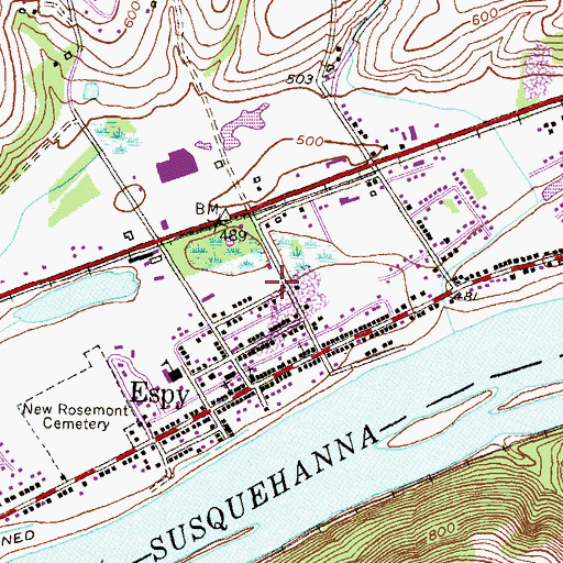 Topographic Map of Espy Fire Company Station 180, PA