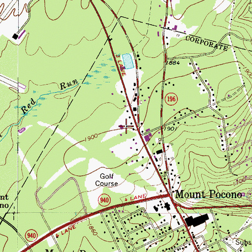 Topographic Map of Pocono Mountain Volunteer Fire Company Station 32, PA
