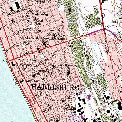 Topographic Map of Harrisburg Bureau of Fire Station 1, PA