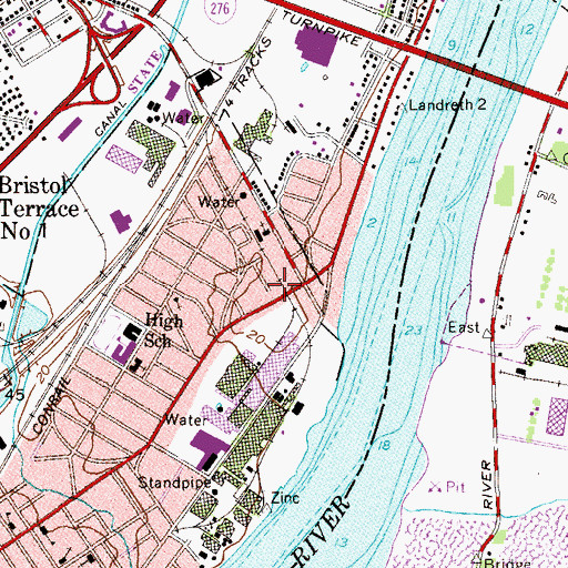 Topographic Map of America Hose Hook and Ladder Company Station 25, PA