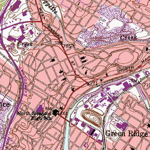 Topographic Map of Scranton Fire Department Station 50 - 8, PA