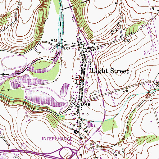 Topographic Map of Lightstreet Community Fire Company Station 190, PA