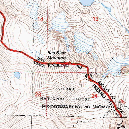 Topographic Map of Red Slate Mountain, CA