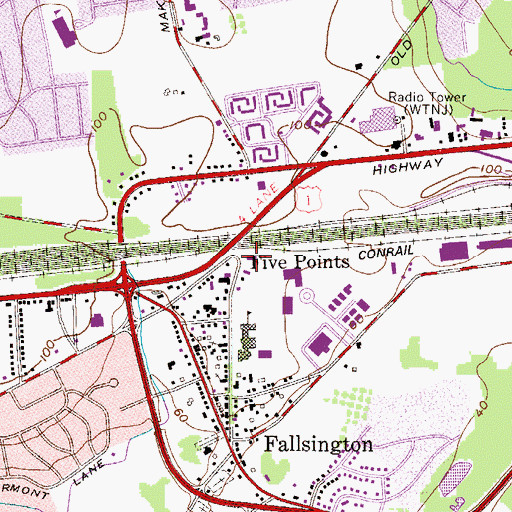 Topographic Map of Falls Township Fire Company Station 30, PA