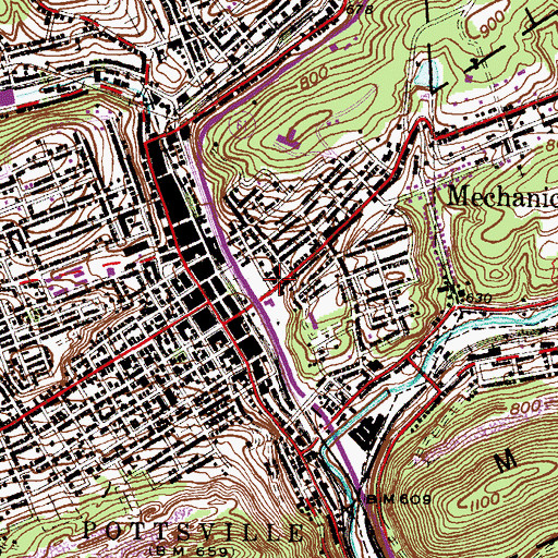 Topographic Map of Pottsville Fire Department Station 20 - Phoenix Fire Company 2, PA