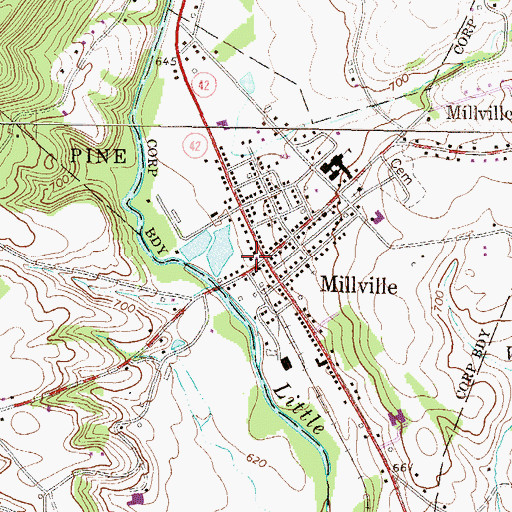 Topographic Map of Millville Community Fire Company Station 230, PA