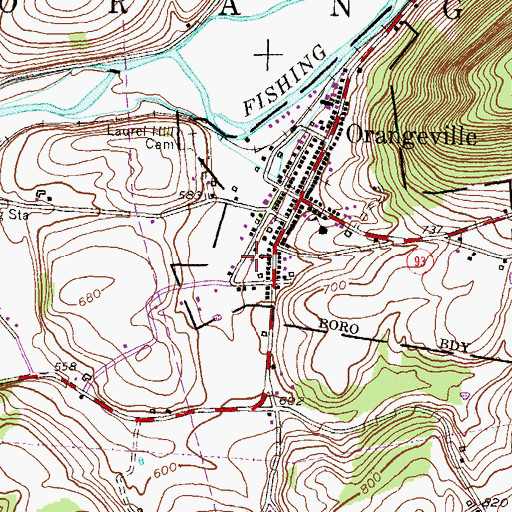 Topographic Map of Orangeville Community Fire Company Station 280, PA