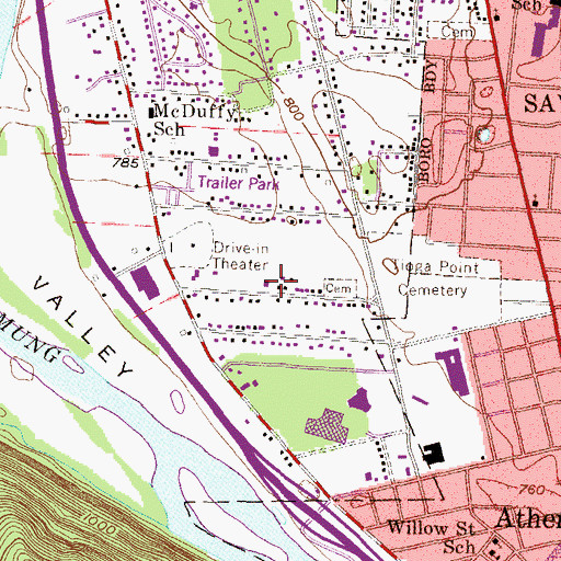 Topographic Map of Athens Township Volunteer Fire Company - Department 24, PA