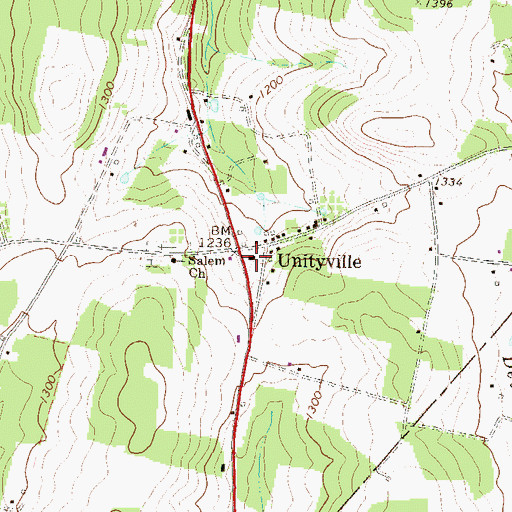 Topographic Map of Unityville Volunteer Fire Company, PA
