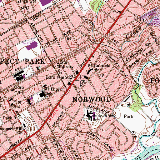 Topographic Map of Norwood Fire Company Station 2, PA