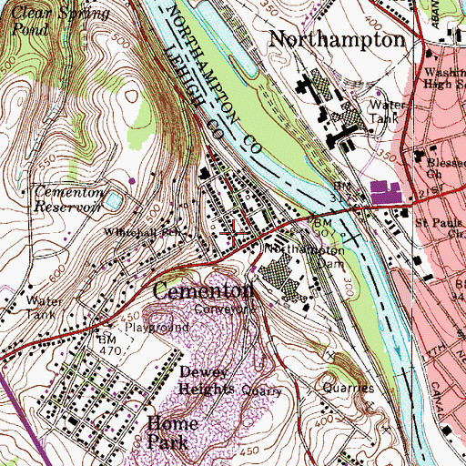 Topographic Map of Cementon Volunteer Fire Company Station 40, PA